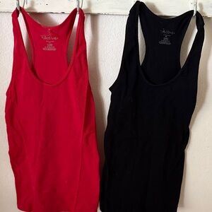 Active USA Women's Vibrant Red and Classic Black Tank Tops set of 2